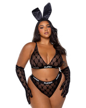 Load image into Gallery viewer, PBLI161 - Playboy Flocked Bunny Bralette 2pc Set