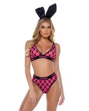 Load image into Gallery viewer, PBLI161 - Playboy Flocked Bunny Bralette 2pc Set