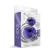 Load image into Gallery viewer, Nixie Metal Butt Plug &amp; Furry Cuff Set Medium Purple Metallic
