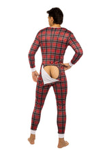 Load image into Gallery viewer, LI783 - Mens Plaid Union Suit with Open Butt Flap
