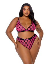 Load image into Gallery viewer, PBLI161 - Playboy Flocked Bunny Bralette 2pc Set
