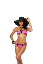 Load image into Gallery viewer, Lycra bikini top and matching short with black trim.
