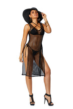 Load image into Gallery viewer, Crochet swim cover-up dress with side slits.
