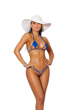 Load image into Gallery viewer, Lycra bikini top and matching g-string with jewel accent.
