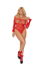 Load image into Gallery viewer, Off the shoulder long sleeve heart pattern crochet teddy
