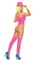 Load image into Gallery viewer, Opaque pothole bandeau top, g-string and matching stockings.
