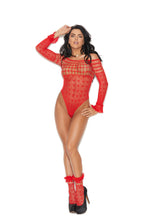 Load image into Gallery viewer, Off the shoulder, long sleeve heart pattern crochet teddy
