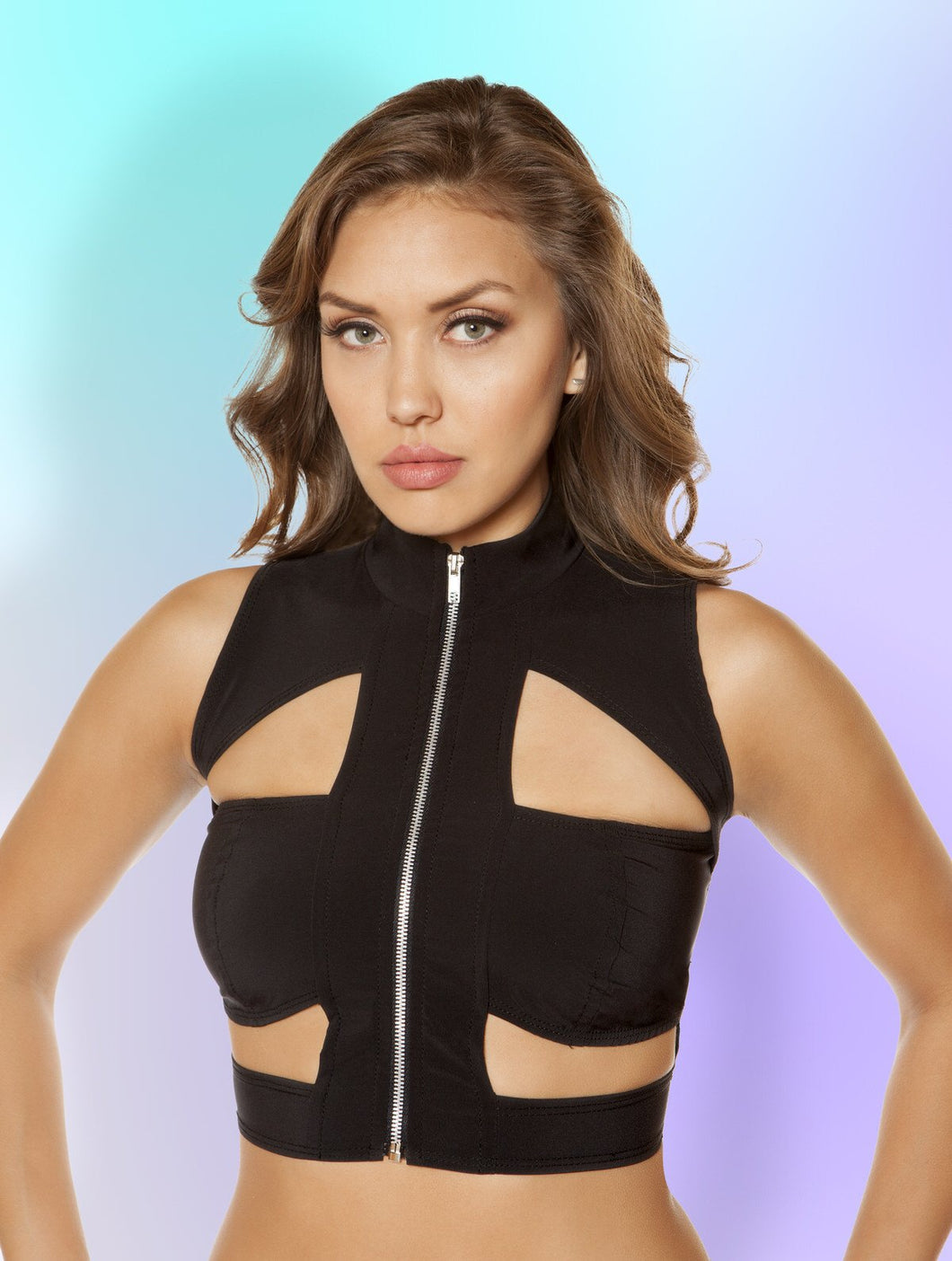 3410 - Cutout Crop Top with Zipper Closure