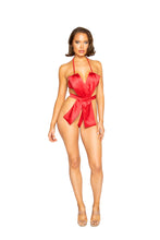 Load image into Gallery viewer, Roma Confidential LI338 Unwrap Me bow Satin Teddy with Built in Bikini Top Sexy Unwrap Me Christmas Red Satin Bow Teddy with Built in Bikini Top. 
