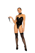 Load image into Gallery viewer, Roma Confidential LI363 High Cut Vinyl Bodysuit Fetish Style High Cut Strapless Vinyl Bodysuit with Thong Style Back and Zipper Closure
