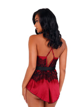 Load image into Gallery viewer, LI398 - 2pc Satin &amp; Lace Babydoll with Tie
