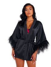 Load image into Gallery viewer, LI399 - Soft Satin Robe with Ostrich Feathered Trim
