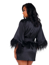 Load image into Gallery viewer, LI399 - Soft Satin Robe with Ostrich Feathered Trim
