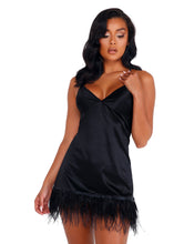 Load image into Gallery viewer, LI400 - Soft Satin Chemise with Ostrich Feathered Trim

