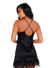 Load image into Gallery viewer, LI400 - Soft Satin Chemise with Ostrich Feathered Trim
