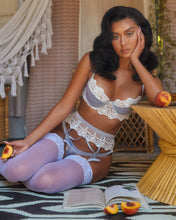 Load image into Gallery viewer, LI406 - 3pc Embroidered Lace &amp; Satin Bralette Garter Set

