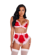 Load image into Gallery viewer, LI424 - 2pc Lace &amp; Satin Marabou Bra Set

