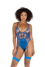 Load image into Gallery viewer, LI457 - Embroidery &amp; Satin Gartered Teddy
