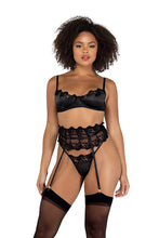 Load image into Gallery viewer, LI473 - 3PC Embroidered Lace &amp; Satin Bra Garter Set
