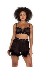 Load image into Gallery viewer, LI478 - 2PC Mesh Underwire Bralette &amp; Skirt Set with Faux Fur Detail
