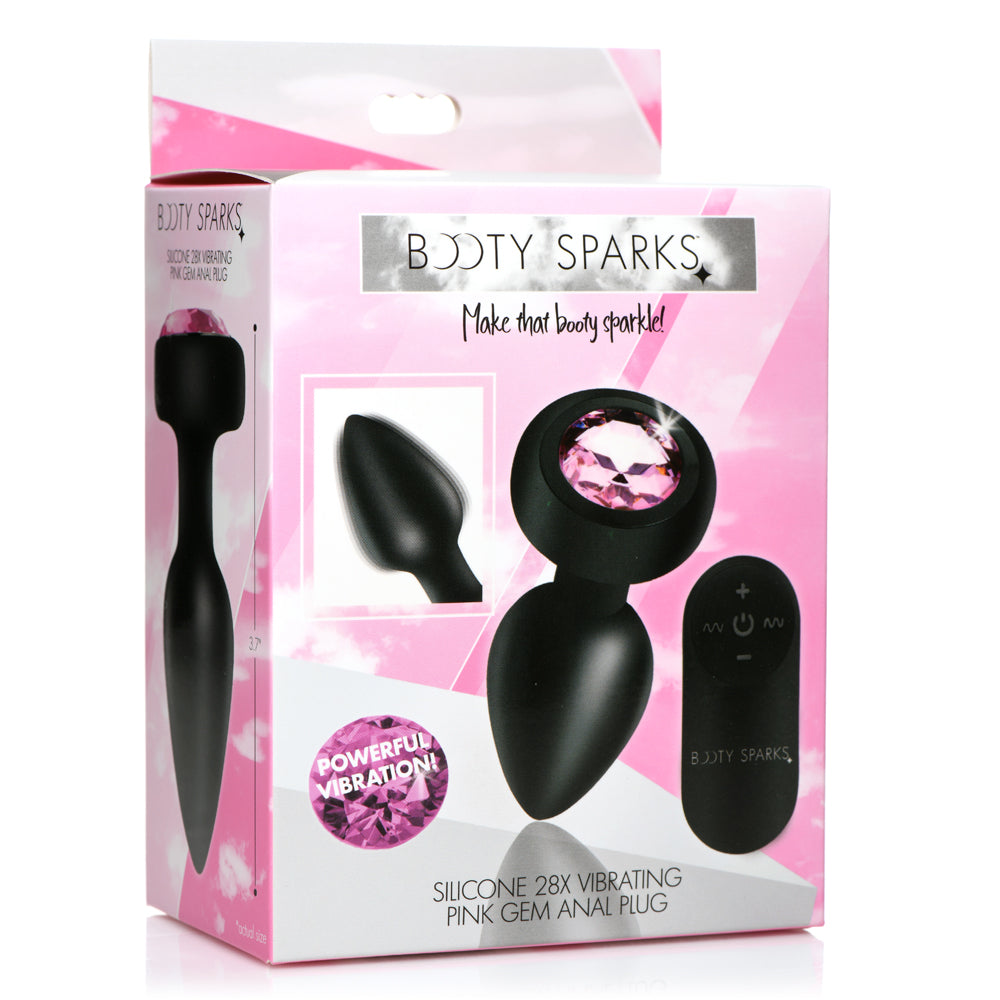 Booty Sparks 28X Silicone Vibrating Pink Gem Anal Plug W/ Remote Small