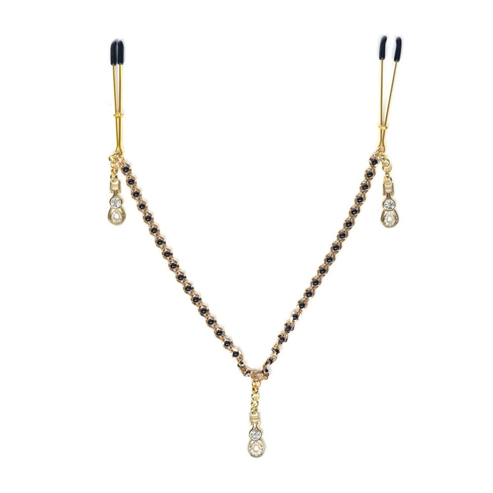 Luxury Tweezer Nipple Clamps W/Beaded Chain And Pendant